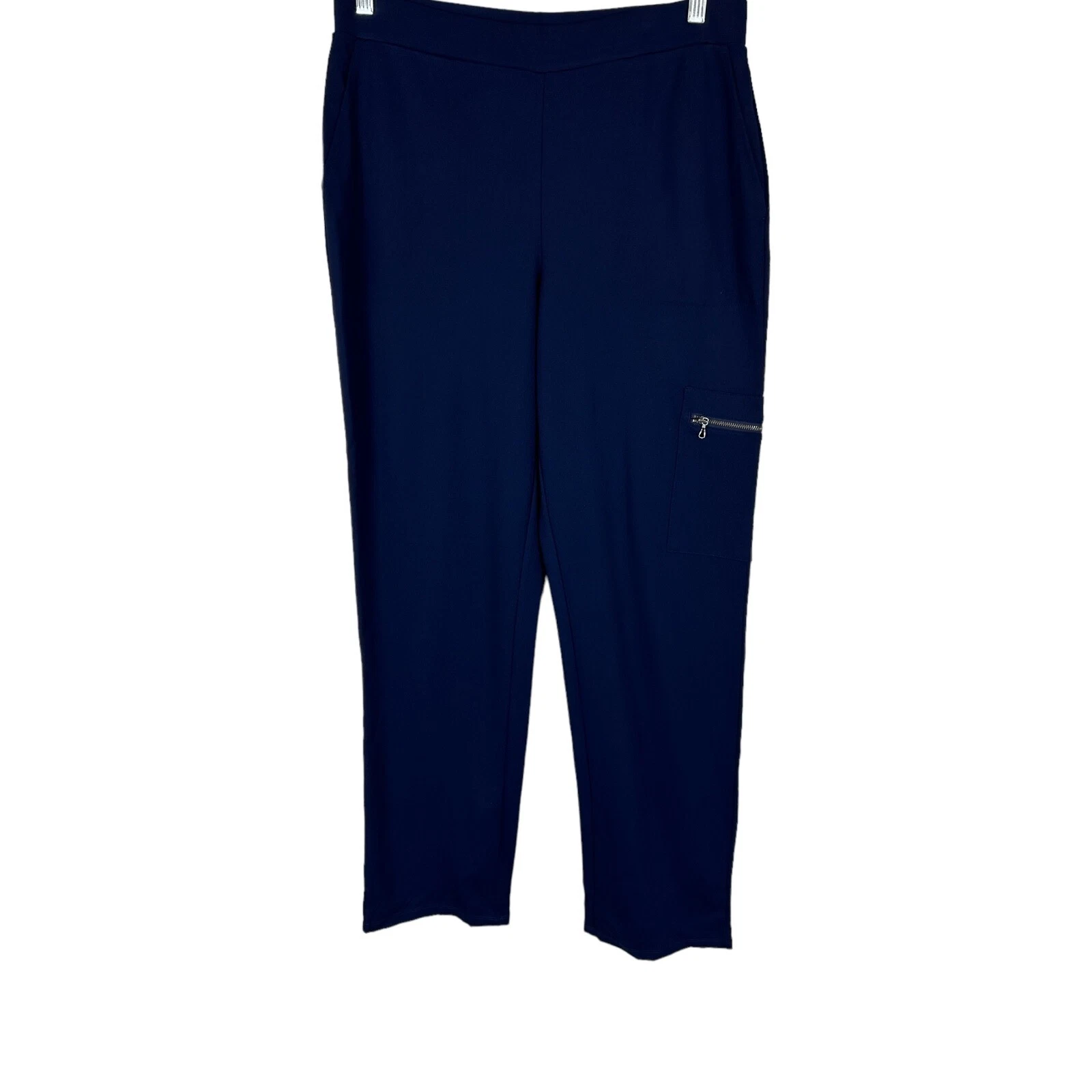 Susan Graver Reg. Pantalon jambe droite tricoté Supreme avec poche zippée marine taille moyenne