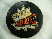 CoHL Brantford Smoke Northway Ad Reverse Game Used Hockey Puck Collect Pucks