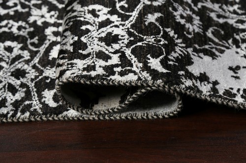 Versace Design Abstract Wool/ Silk Hand-knotted Area Rug BLACK SILVER 6x9 Carpet - Picture 11 of 12