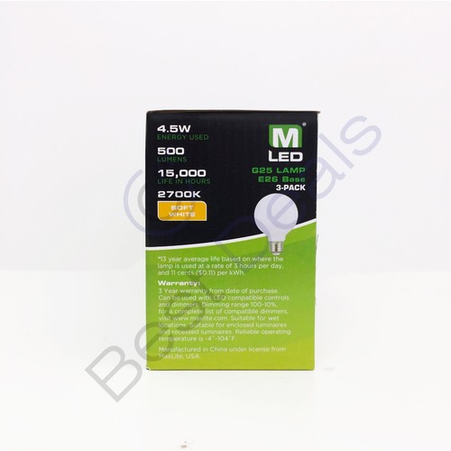 6-Pack Maxlite G25 Globe LED Vanity Light Bulbs 4.5W=60W Dimmable 2700k - Picture 5 of 5