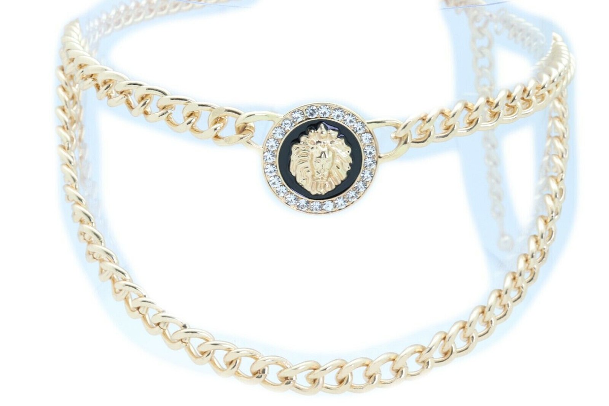 New Women Gold Metal Chain Link Belt Lion Head Medallion Buckle Plus Size XL XXL Chanel Sun Lion Head Medallion Chain Belt – Luxury GoRound main image 3