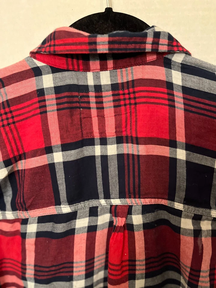 girl krazy Red Black White Plaid Small Flannel Long Sleeve Blouse Western Grunge - Image 3 of 4