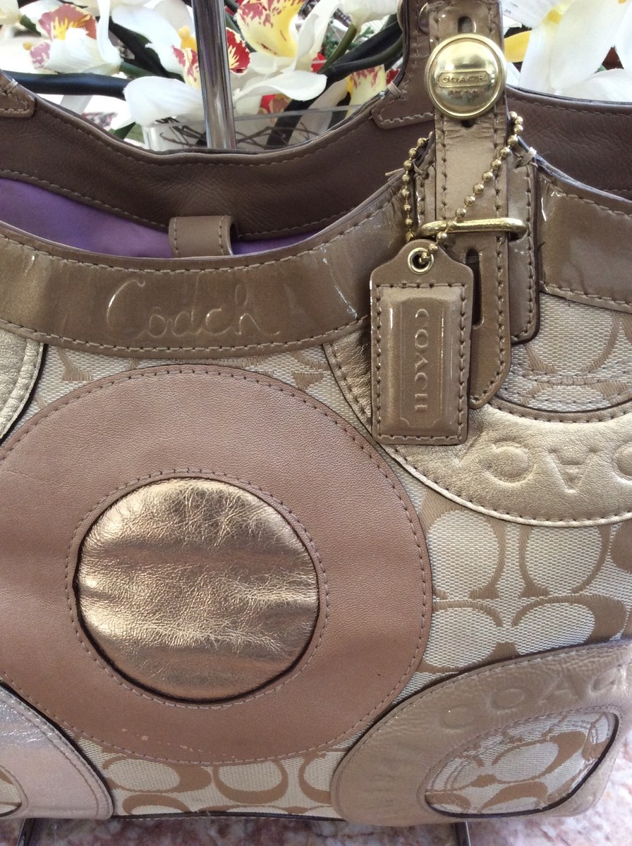 Coach Carly F16180 pieced Patchwork Metallic Signature Leather