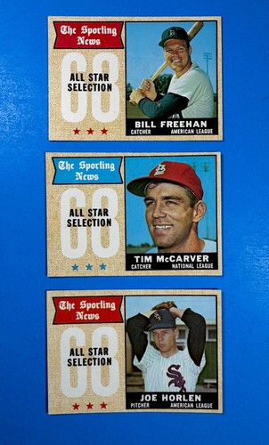 1968 Topps Baseball Sporting News All Stars Lot 3; Carver/Freehan/Horlen EX-NM