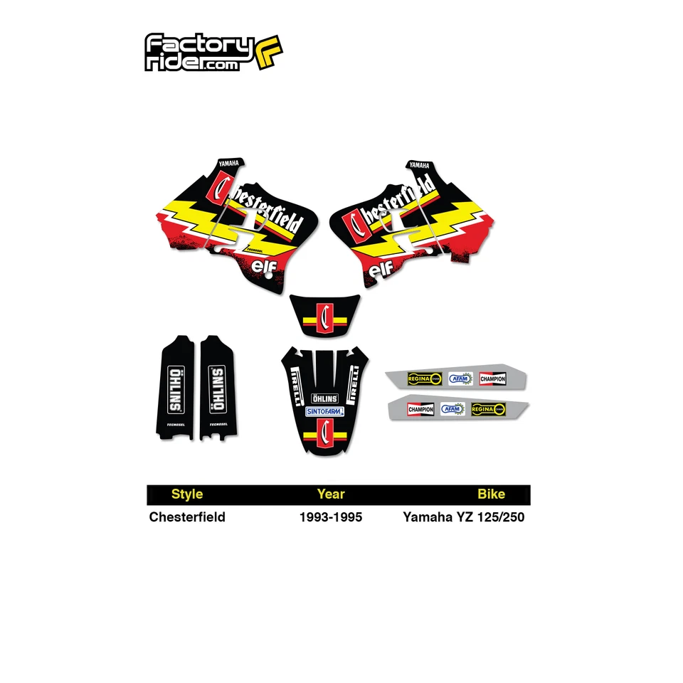 1993-1995 YAMAHA YZ 125 250 Dirt Bike Graphics Kit Motocross Decal CHESTERFIELD - Image 2 of 4