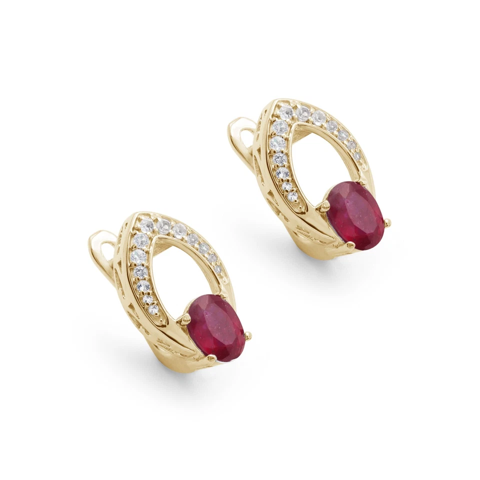 Natürlicher Rubin Edelstein Ohrstecker Vergoldet Sterling Silber Clip-On Schmuck - Bild 2 von 3