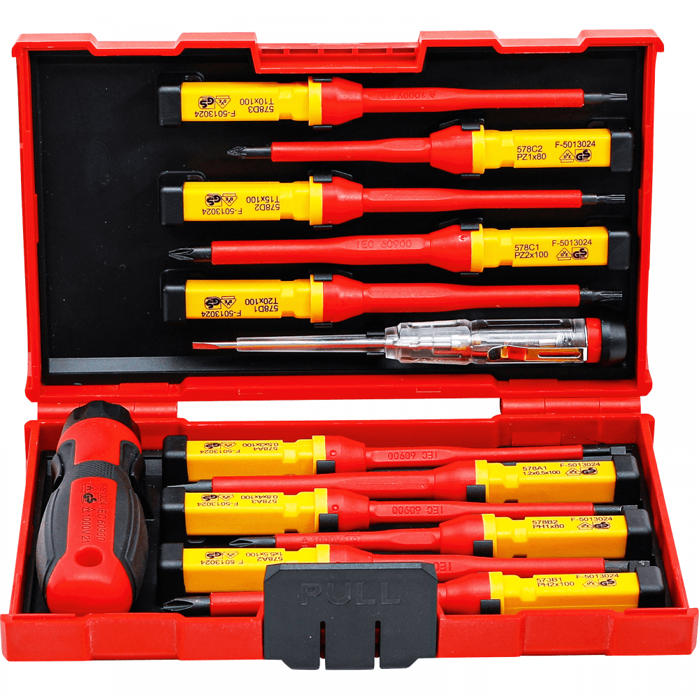 13pc VDE Insulated Screwdriver Pozi Philips Flat Interchangeable Tools in Case