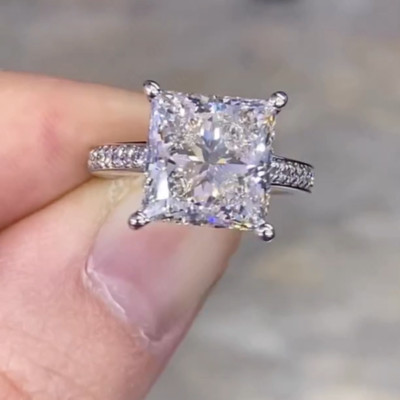 3.4 TCW Prinzessin Moissanit Kanal Set Verlobungsring in 14K Weißgold plattiert