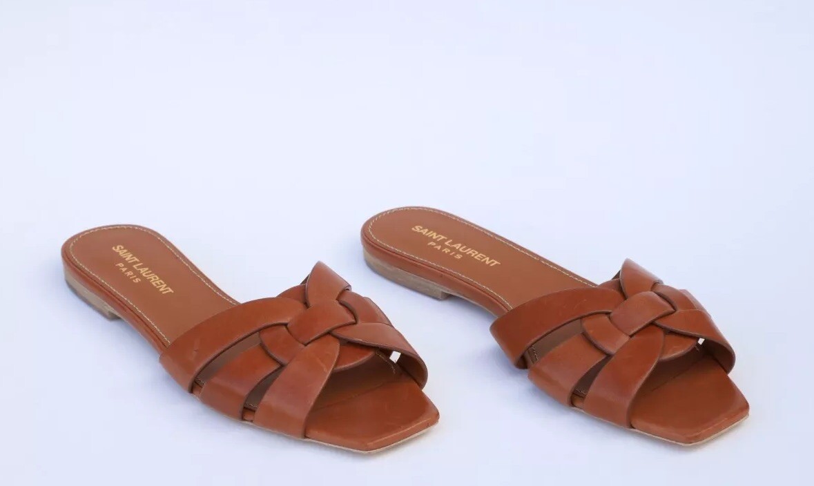 Scivoli da donna Saint Laurent YSL Tribute taglia 36 5 US 6 5 in pelle marrone ambra