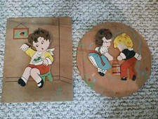 VINTAGE MID CENTURY NURSERY RHYMES WOOD PLAQUES JACK AND JILL LITTLE JACK HORNER