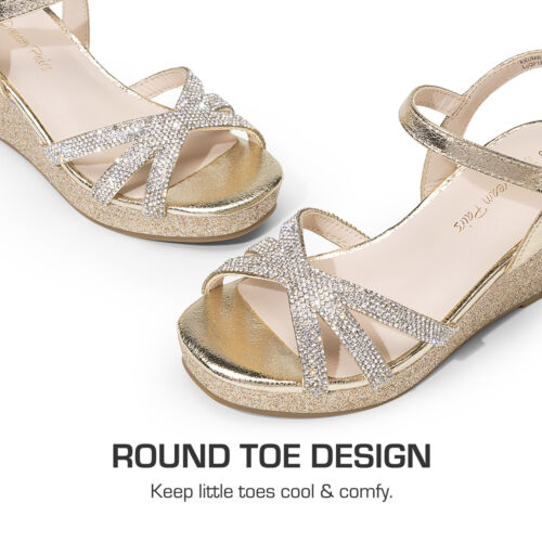 Girls Little/Big Kids Wedge Sandals Open Toe Wedding Party Dress Sandals - Picture 36 of 37