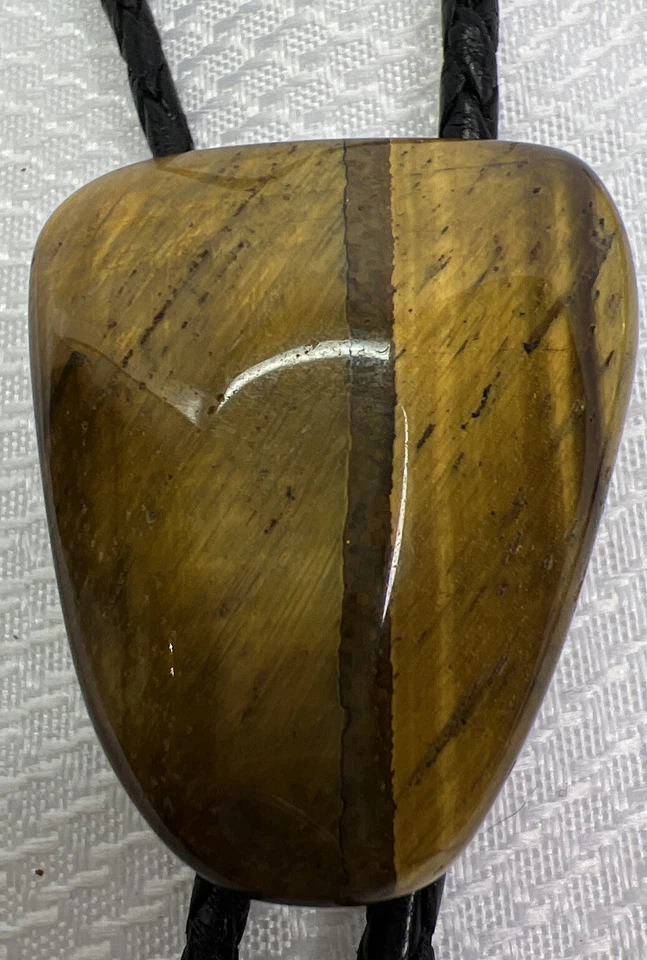 Corbata vintage Southwest Bolo cordón de cuero trenzado ágata piedra dorada Foto 3 de 4