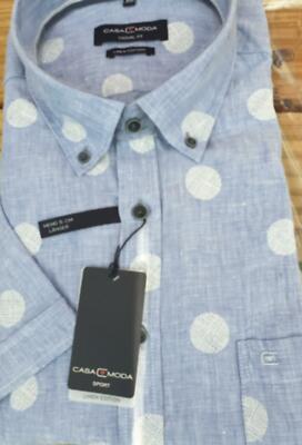 CASA MODA NEW LINEN BLUE SPOTTED SHORT SLEEVE SHIRT 2xl 3XL4XL5XL6XL 7XL