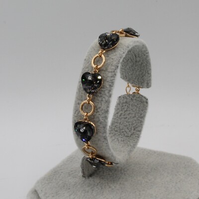 18kt vergoldet Kette schwarz Herz Kristall Armband 18-23 cm nicht allergisch
