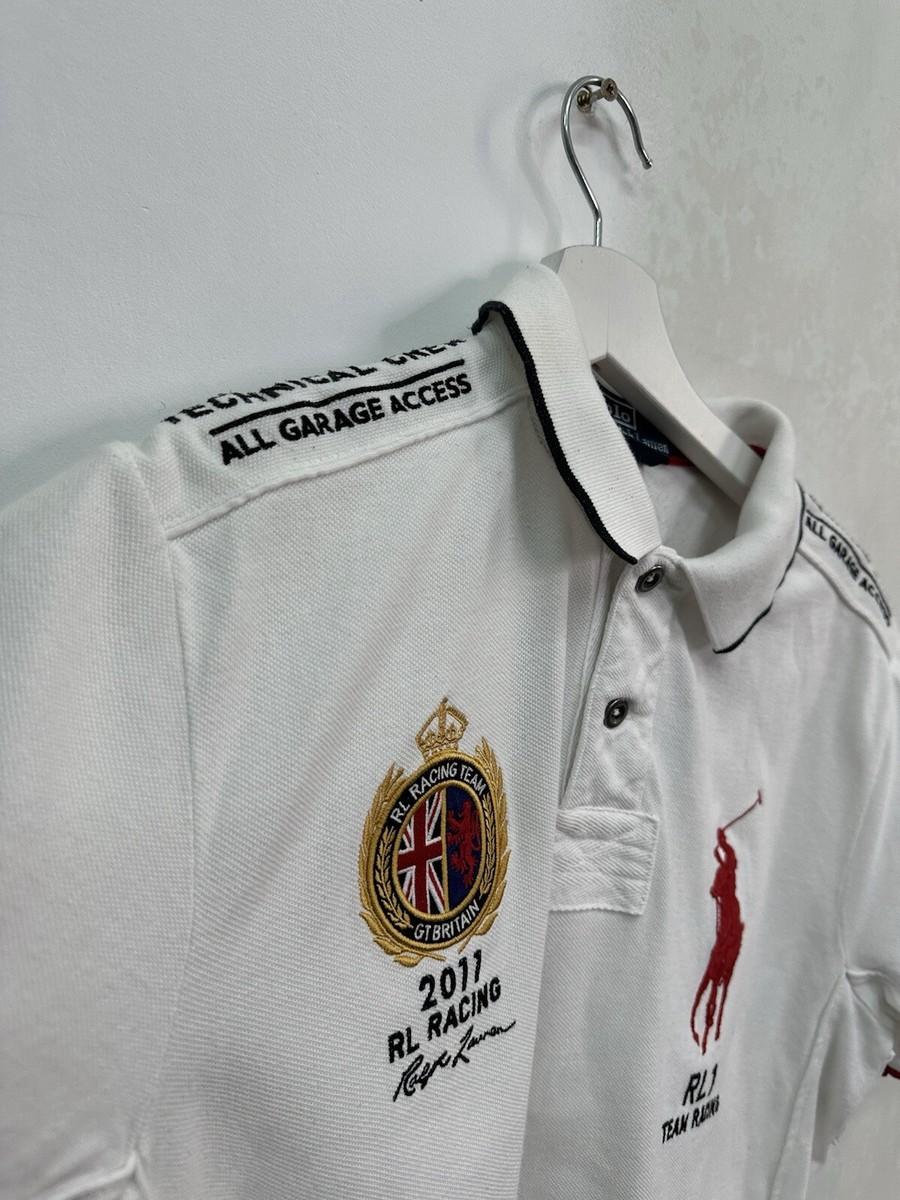 VTG POLO RALPH LAUREN MENS WHITE 100%COTTON 2011 RL RACING POLO