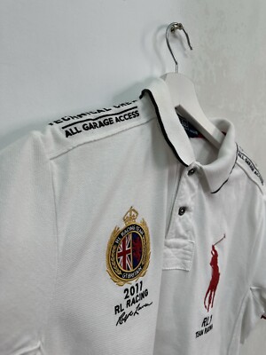 VTG POLO RALPH LAUREN MENS WHITE 100%COTTON 2011 RL RACING POLO