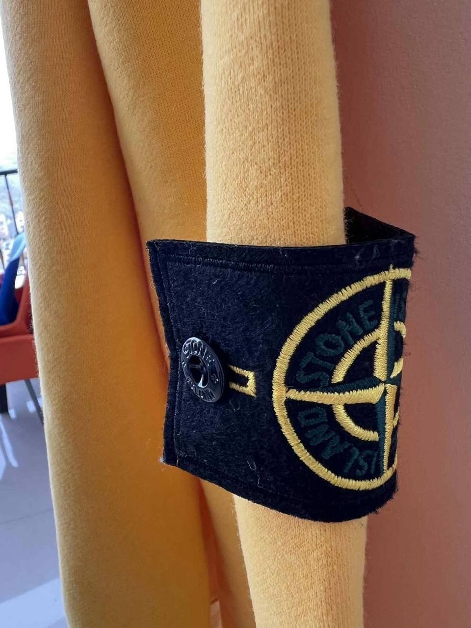 Stone Island Yellow Hooded Sweatshirt - Heavy Cotton Pullover Hoodie with Patch thumbnail 2