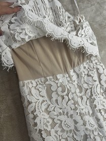 LULUS XS Britney White Ivory Lace  Halter  Relaxed Leg Jumpsuit With Nude Lining