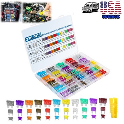 330PCS Car Fuses Assortment Kit Blade Fuses Standard&Mini&Low Profile Auto Fuse
