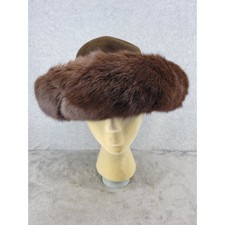 Eric Javits New York Brown Wool Felt Hat Genuine Fur Trim Vintage Glamour USA