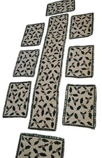 Tablerunner  Set 8 Placemats Christmas Woven Holly Leaves Fringed