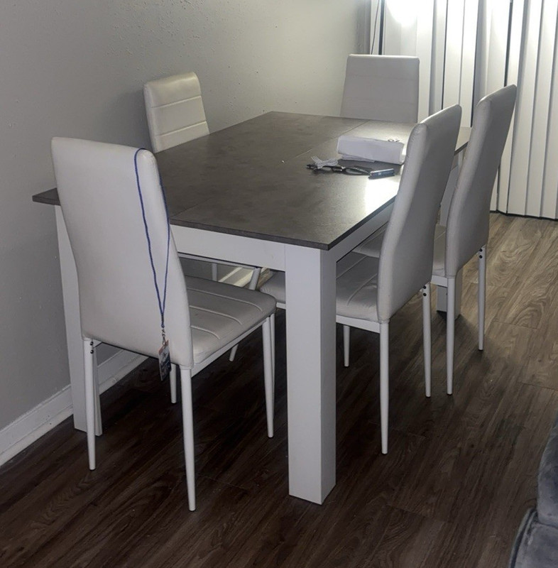 Rectangular Extending Dining Table Set w/ 4 Chairs Gray/White Wood Matte