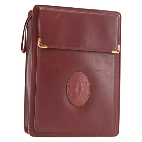CARTIER Must Line Clutch Bag Leather Bordeaux Auth BA6812