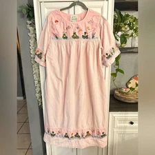 Large Pink Cotton Nightgown Whimsy Froggy Cottagecore Vintage