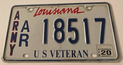米軍　実物　ヴィンテージ　US ARMY ナンバープレート　　送料無料 2020 Louisiana US Army Specialty License Plate 18517 Veteran