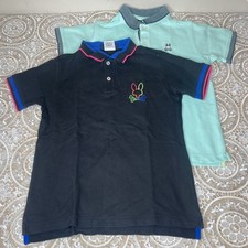 2 PSYCHO BUNNY Short Sleeve Polo Shirts Boy Medium 10-12 Solid Color