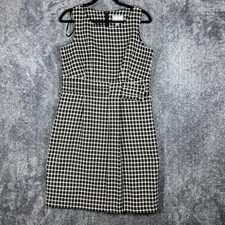 Karin Stevens Dress Womens 10 Black Houndstooth Sheath Pencil Sleeveless Tweed