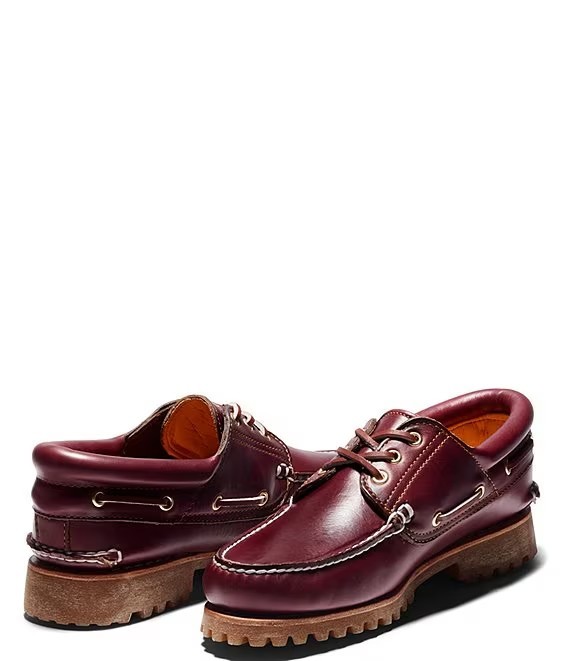 Timberland Men's 3-Eye Lug Handsewn Leather Boat Shoes, Burgundy