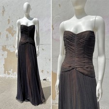 NEW PAMELLA ROLAND Sz 10 Choc Brown Black Mesh Strapless Rouched Goddess Gown