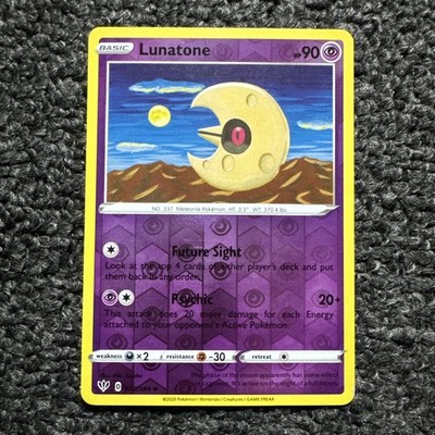Near Mint Reverse Holo Lunatone Pokemon Card 072/189 Darkness Ablaze 2020 NM TCG