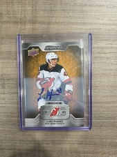 Luke Hughes 2023-24 UD Engrained Oak Rookie Auto #105 New Jersey Devils