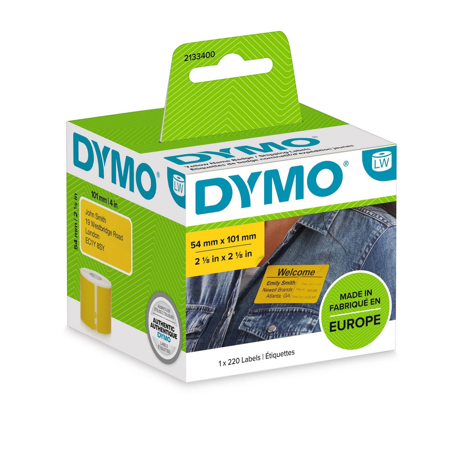 Original Dymo 2133400 Yellow 54mm x 101mm Name Badge/Shipping Labels