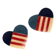 Mila Aciro Art in Sawdust American Flag Heart Earrings Red White Blue Patriotic