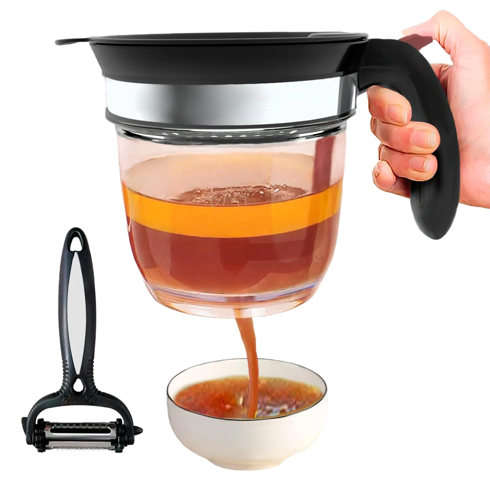 Fat Separator Bottom Release 4 Cup Gravy Grease Separator with Peeler Red