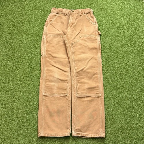 Vintage Carhartt Double Knee Carpenter Pants Mens 28x32 Beige Loose Fit Canvas - Image 1