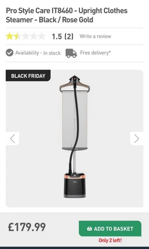 Tefal IT8460G0 Pro Style Care Upright Garment Steamer 1800W Black/Copper