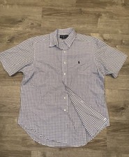 RALPH LAUREN Classic Fit Plaid Short-Sleeve Button-Up Shirt Size XL Blue Plaid