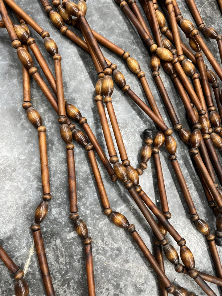 Vintage MCM Wooden Beaded Curtain Daruma Japan – Doorway Room Divider Boho Retro - Image 2 of 4