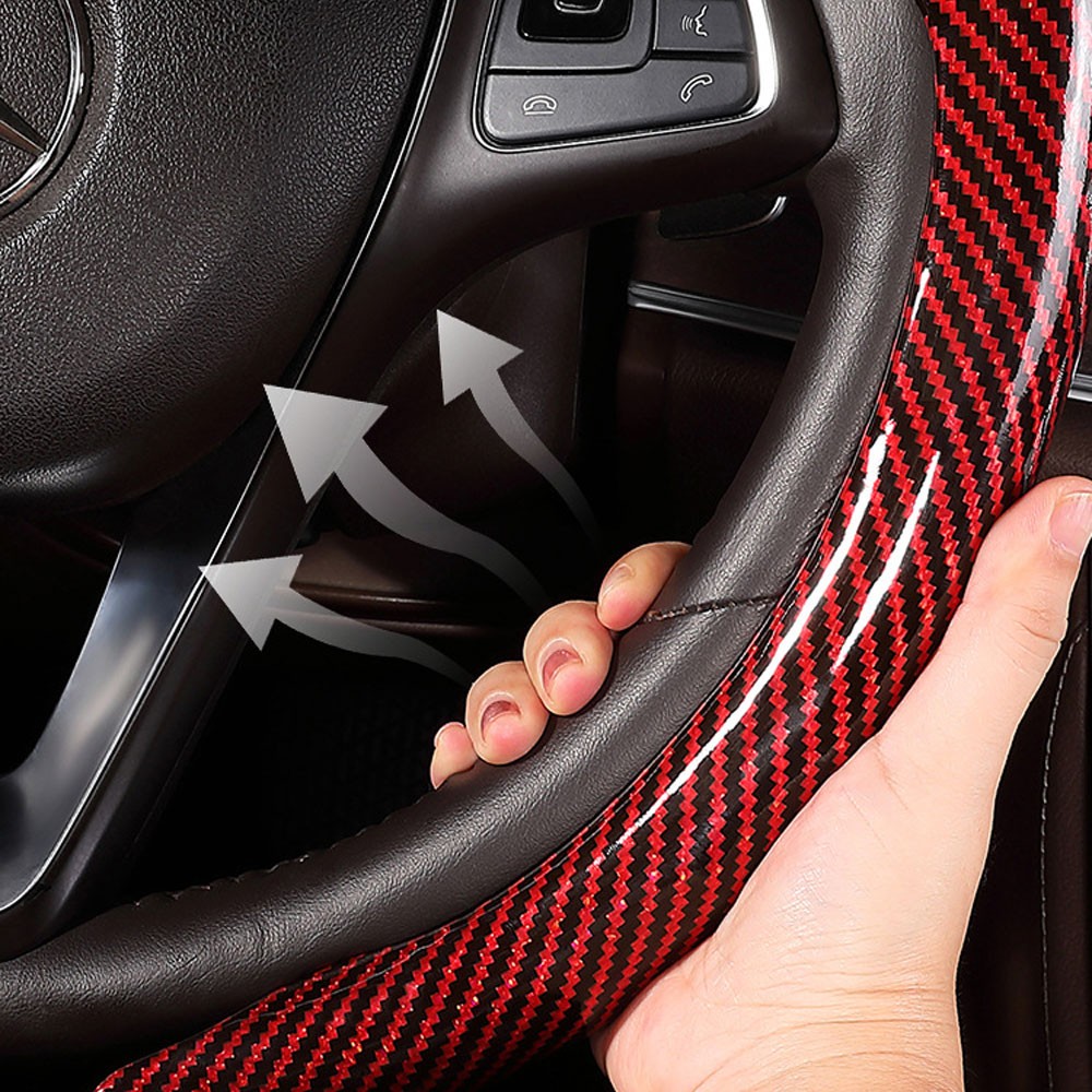 36-38cm Non-slip D-shaped Round Breathable Car Steering Wheel Cover Protective