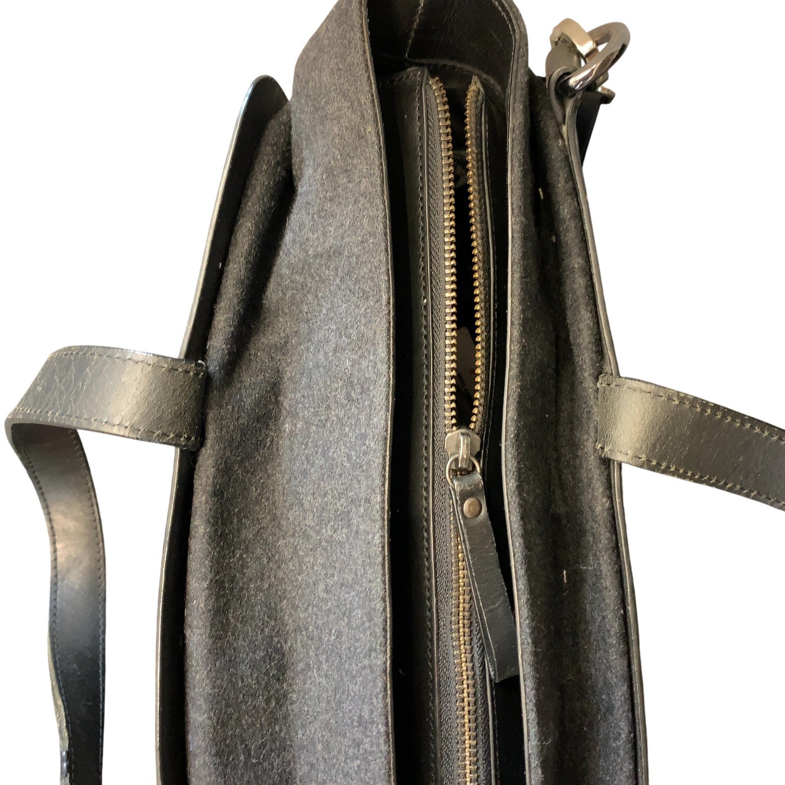 COS Black Structured Leather Wool Unisex Shoulder Bag Chic Classic Laptop City image 3