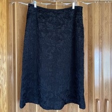 Eileen Fisher Wool Silk Blend Midi Skirt M Black Textured Minimalist Luxury