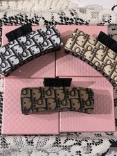Women  s Beige  Black Logo Print Plastic/Fabric Hair Claw Clips, 3 Pack