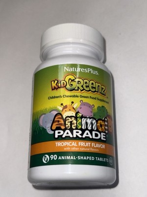 Natures Plus Kid Greenz Animal Parade Tropical Fruit 90 Chewable Tabs BB 10/2026
