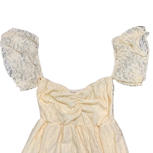 Lace Maxi Dress With Train Large Off Shoulder Ruffle Sleeve Prom Formal Cream - Picture 2 of 8