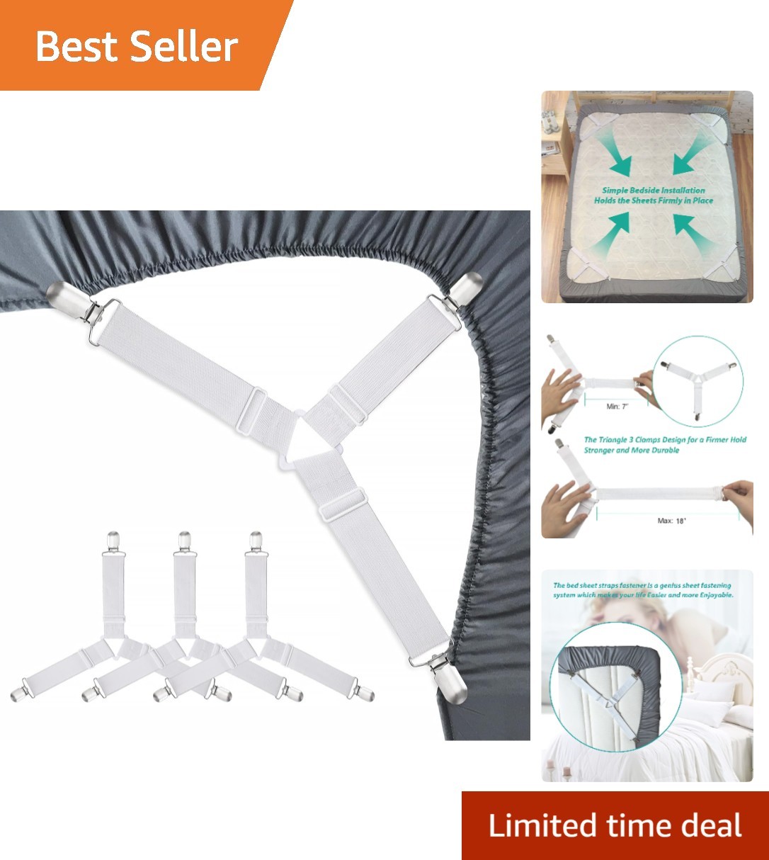 Heavy Duty Bed Sheet Clips - Advanced Adjustable Triangle Holders for Secure Fit