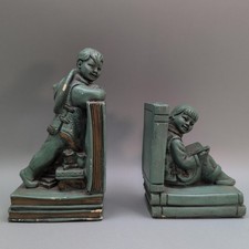 Green Resin Children Bookends Pair Reading Bo...